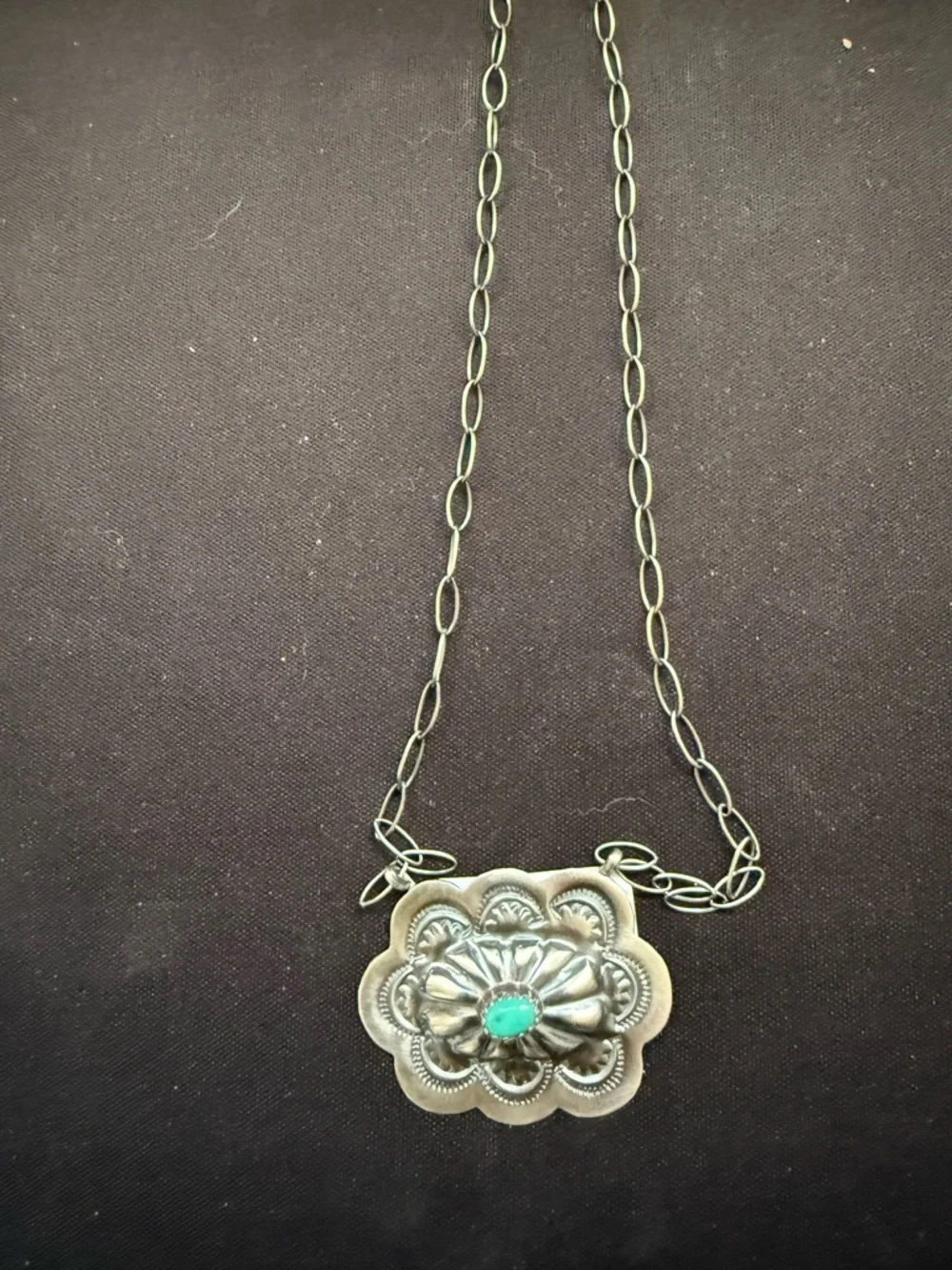 Lavina Benally Navajo handmade kingman turquoise conch necklace. 925 - Picture 2 of 3